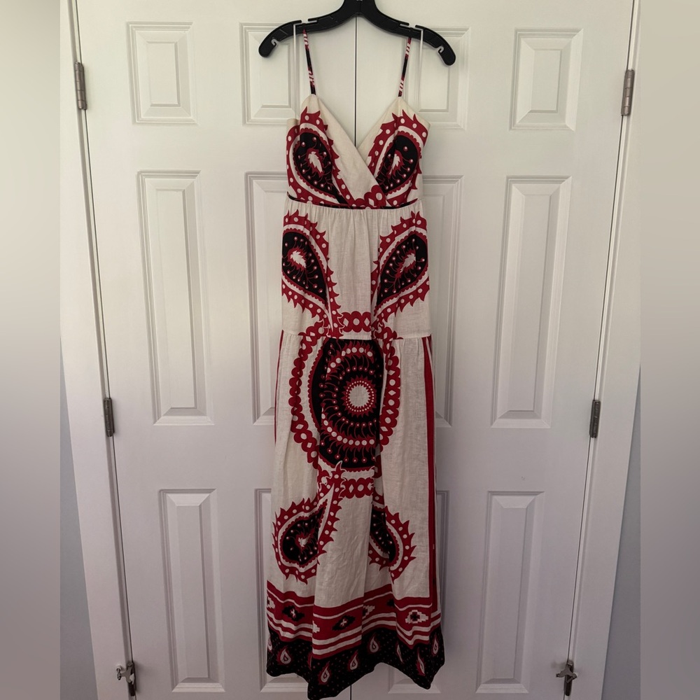J. Crew Red and Black Patterned Maxi Dress